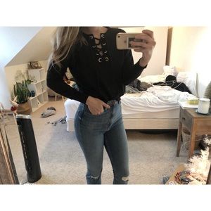 Lace up top sweater